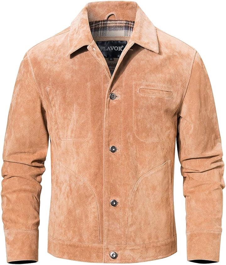 メンズ コート レザージャケット ライダース スエードデニムジャケット 本革 防寒 厚手 防風 春秋(ベージュ, L)