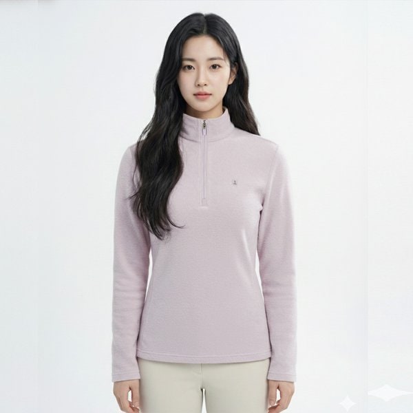 女性保温起毛ソフト登山長袖ハーフジップTシャツ