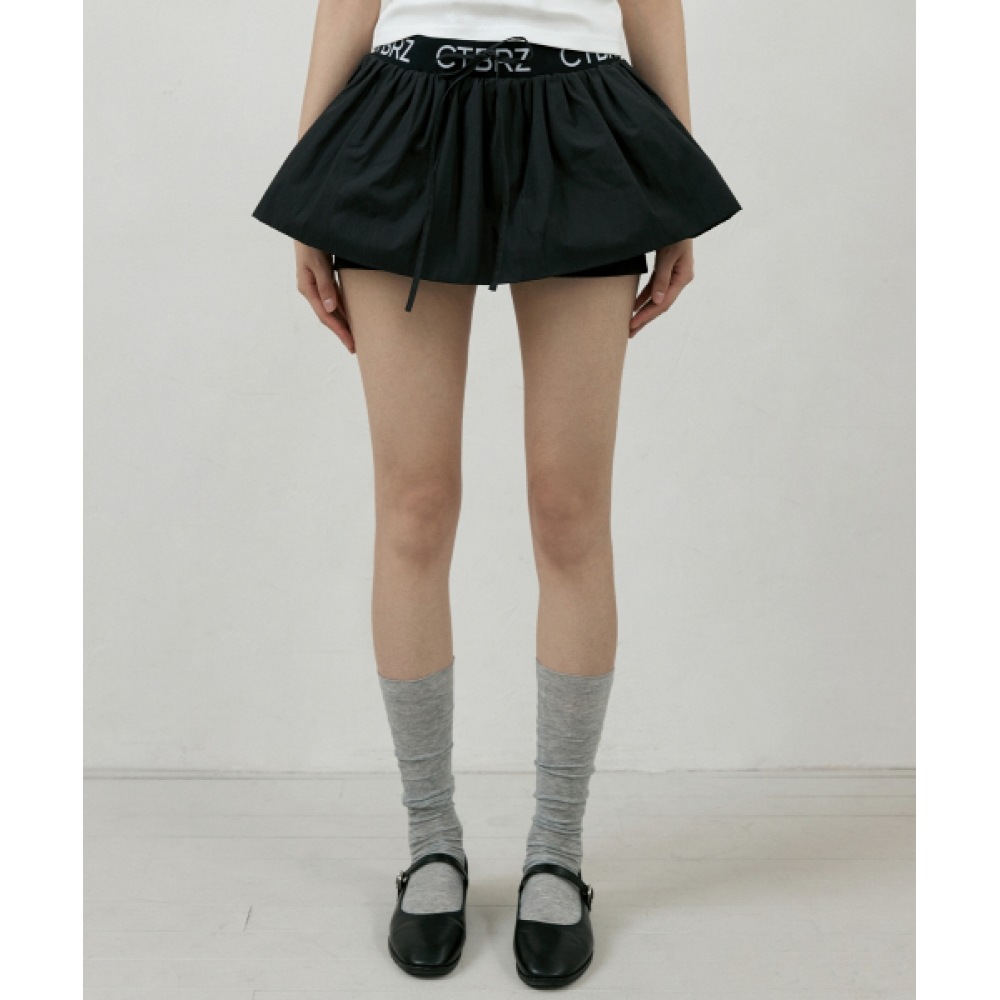 シティブリーズエッセンシャルロゴバンディングナイロンパンツスカート_ブラック