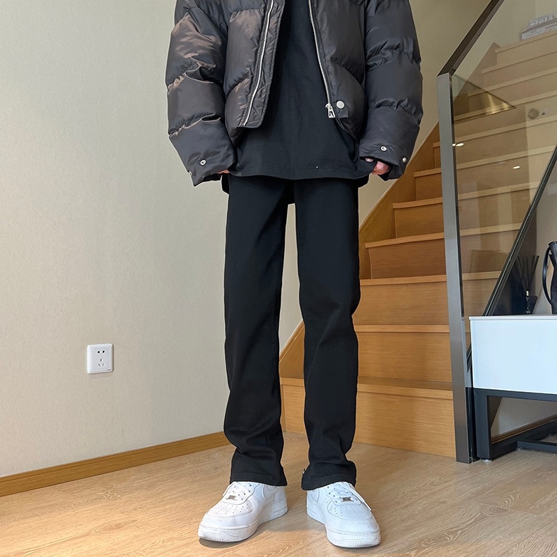 ブラックジーンズ メンズ 春春 タイド アメリカン ハイストリート 雰囲気 ストレートパンツ ズボン 脚開き スリム カジュアルパンツ