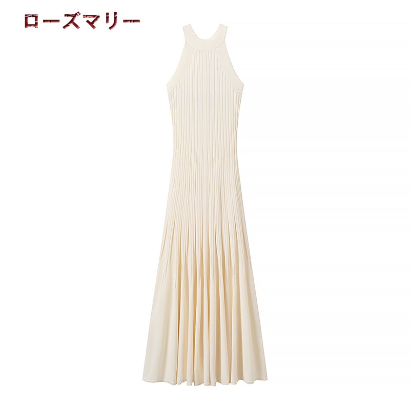 欧米風2024.05.14夏 新作 リブのニットワンピース ガーターのワンピース ノースリーブワンピース ロングワンピース 2405200