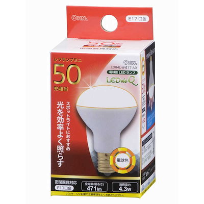 他サイト： オーム電機　LED電球 ミニレフ形 LEDdeQ ホワイト [E17/電球色/50W相当/レフランプ形]　LDR4L-W-E17 A9の商品画像