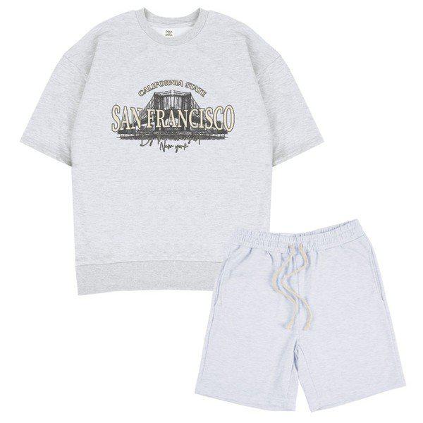 SAN FRANCISCO オーバーフィット 半袖 スウェットシャツ ショートパンツ セットアップ 6カラー_P366950152