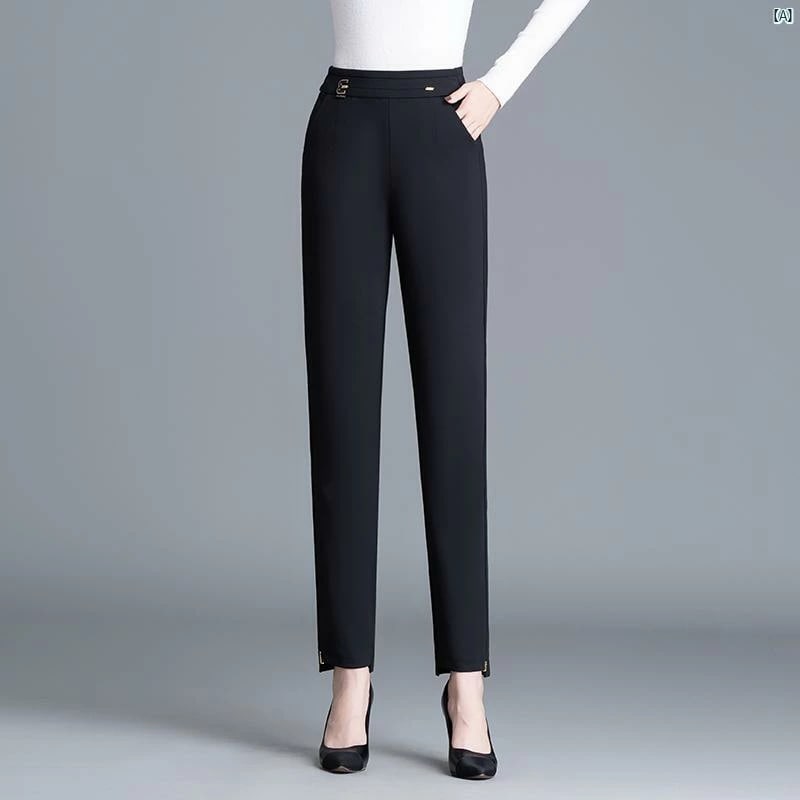 秋冬 レディース ベルベット 厚手 カジュアル パンツ ハイウエスト 耐久性小 母 ストレート レッグ