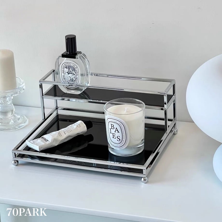 シルバー フレーム ワイド ディスプレイ 二段 収納 ラック 全2色 おしゃれ 韓国インテリア 韓国雑貨 韓国っぽ インテリア雑貨 韓国