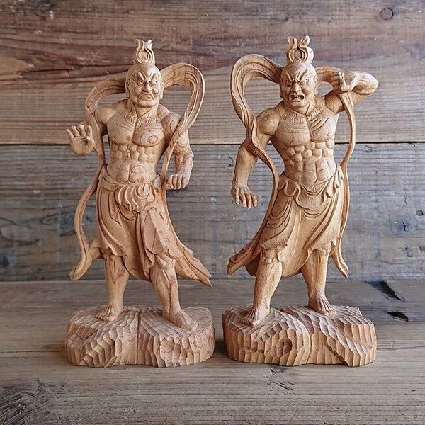 オブジェ 置き物 インテリア雑貨 家具 インテリア ケヤキ材 仁王 20cm 工芸品 木彫品 阿吽