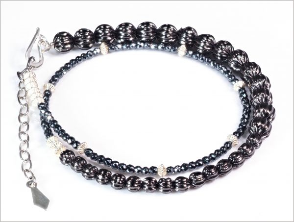 ２連 天然 ヘマタイト ブレスレット ブラック仕様 脱着 簡単 刻印有 Ko.170 プレ
