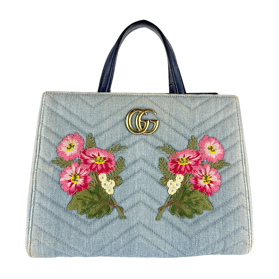 グッチ GUCCI ハンドバッグ ショルダーバッグ GGマーモント デニム/レザー ライトブルー レディース 448054 z8675