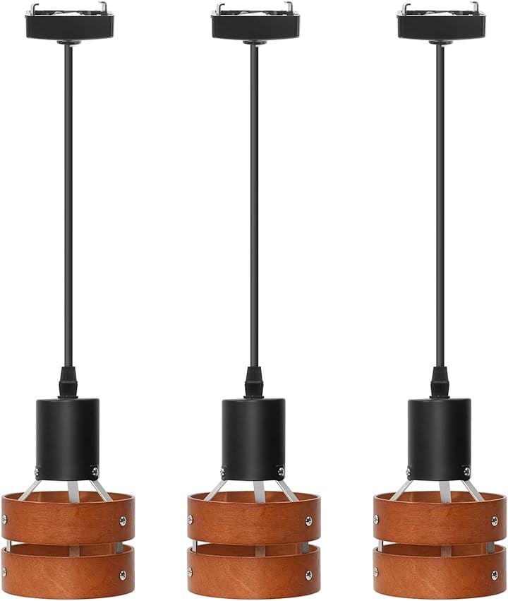 ペンダントライト 茶色の木製の円 引掛シーリング用 E26口金 長さ調整可能 ロック機構により脱落を防止 太いロープ 高級 和風 目に優しい 節電 省スペース設計(ブラック, 3個入) 5,290円