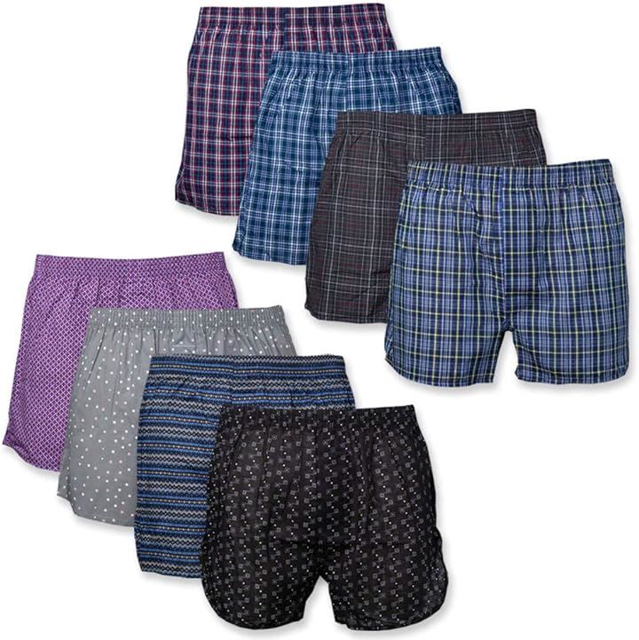 トランクス ランダム セット メンズ 下着 パンツ 100% 綿 大きいサイズ プリント柄 チェック柄 開放感 蒸れない 通気性(8枚セット, 3L)