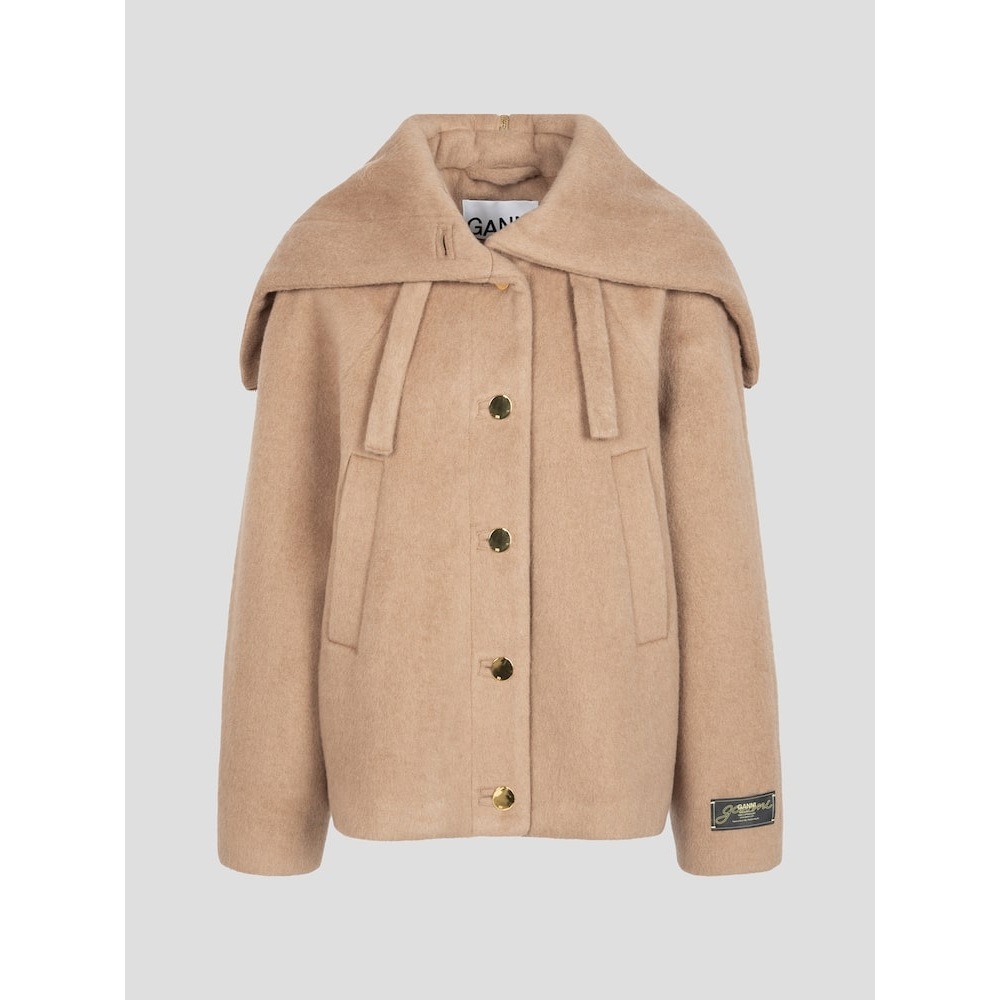 GANNI ダブルフェイスウールジャケット-イエローがかったブラウン QN5130R04B