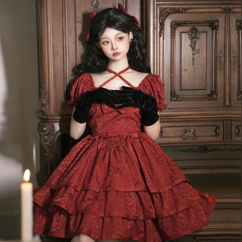 二次元 イバラ薔薇オリジナルロリータスカート半袖op赤ロリータ洋装ロリータスカート 6,619円