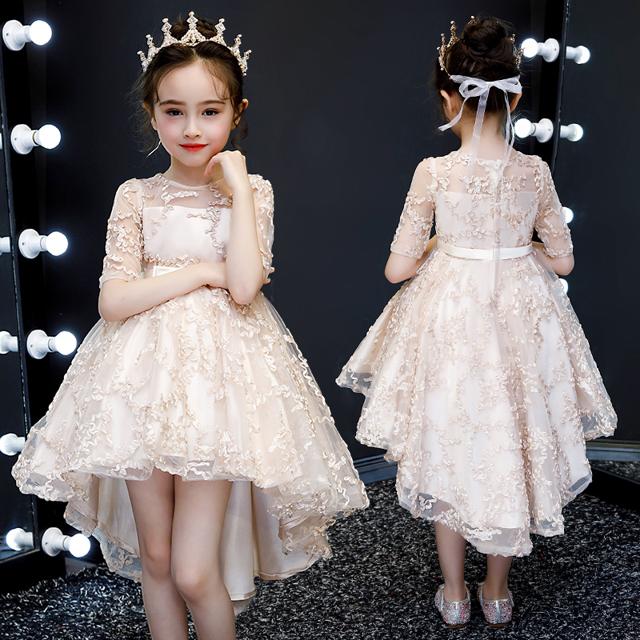 子供 ドレス ロング 膝丈 フィッシュテール 可愛い おしゃれ プリンセス ラブリー キッズドレス ピアノ 発表会 誕生日 女の子 ドレス 子ども 結婚式 フォーマル ロング フレア 袖あり Aライン