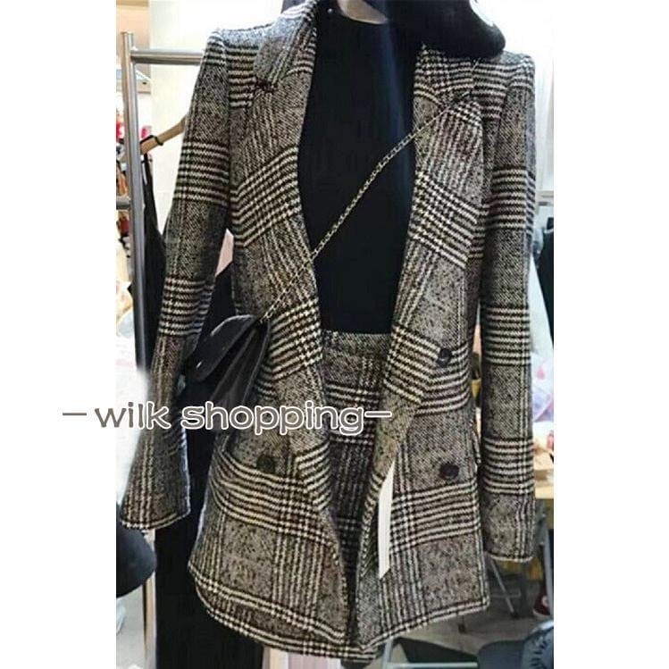 【急速出荷 2026年新作】セットアップ スカートスースセット 千鳥　レディース 春秋 　フォーマル コート アウター 通勤通学　入学式 卒業式 ママ 大きいサイズ S-3XL