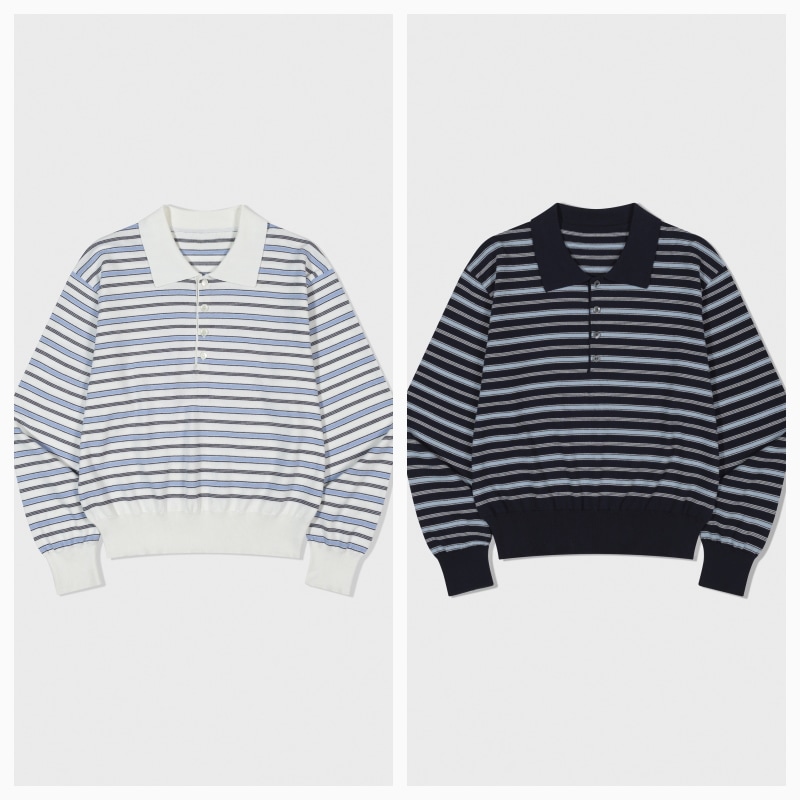 【LOW CLASSIC】 26SS STRIPED OPEN COLLAR SWEATER : 2COLORS