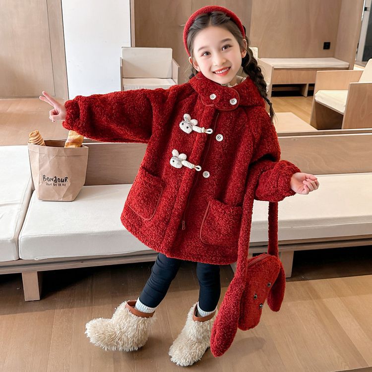 ガールズコート秋冬2024新しいスタイル子供スタイル冬ラムベルベットトップ少女厚いウールセーター 5,236円