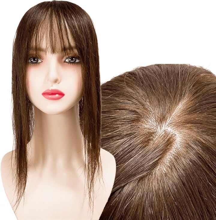 部分ウィッグ ヘアピース 分け目自由自在 総手織り ポイントピース ミセス 自然 かつら 女性 レディース 人毛100% ストレート セミロング(ナチュラルブラウン, 9x14cm)