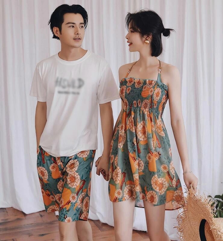 【送料無料】4点セット セット水着 ペアルック ペア水着 カップル水着 お揃い レディース メンズ 水着 男女セット 体型カバー セパレート水着 ショートパンツ タンキニ みずぎ ご夫婦 恋人 春夏ペ