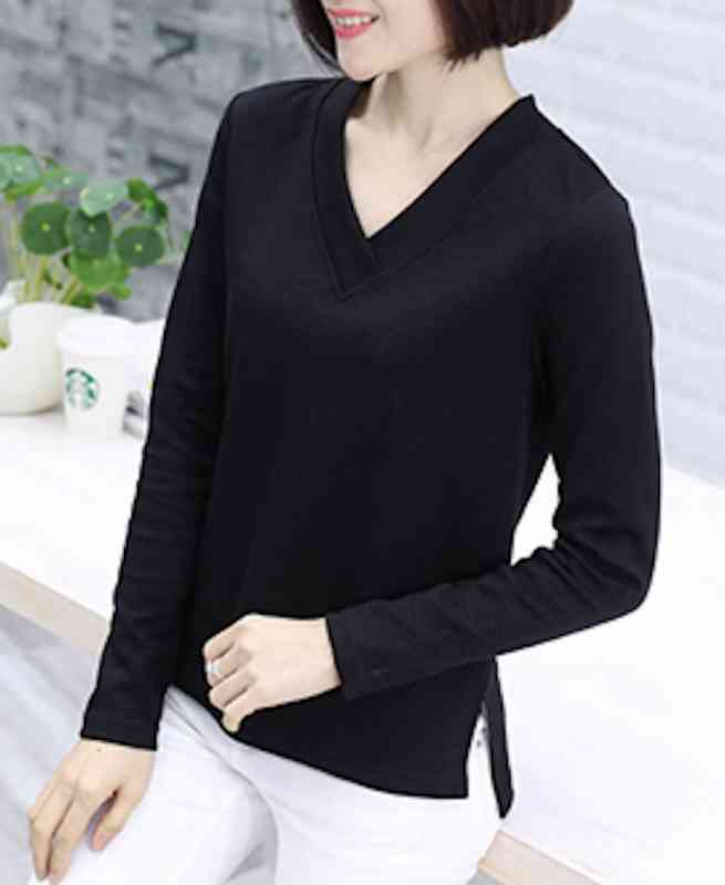 Tシャツ レディース 40代 カジュアル キャンバー コーデ ブラック 冬 大人 長袖 スポーツ かわいい ロング 人気 ブラウス 秋 カットソー 春 厚手 Vネック 無地 おしゃれ ゆったり トレー