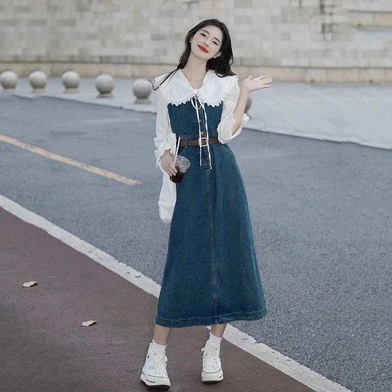 ワンピース ワンピース女着痩せ2024新ドールネックロングスカートA字スカート2点セット 5,050円