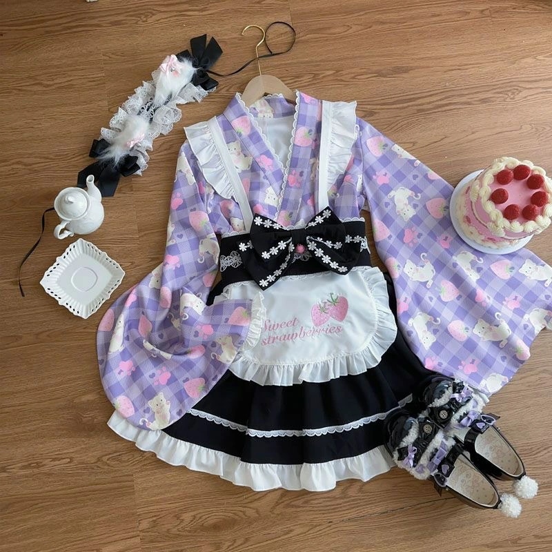 【新作登場 最安値!】226ロリータ ４点セット　猫爪　浴衣　和　ゴスロリ コスプレ メイド服 コスチューム 文化祭 学園祭 衣装 仮装 ハロウィン おすすめ 可愛い 長袖 ドレス　日常　写真