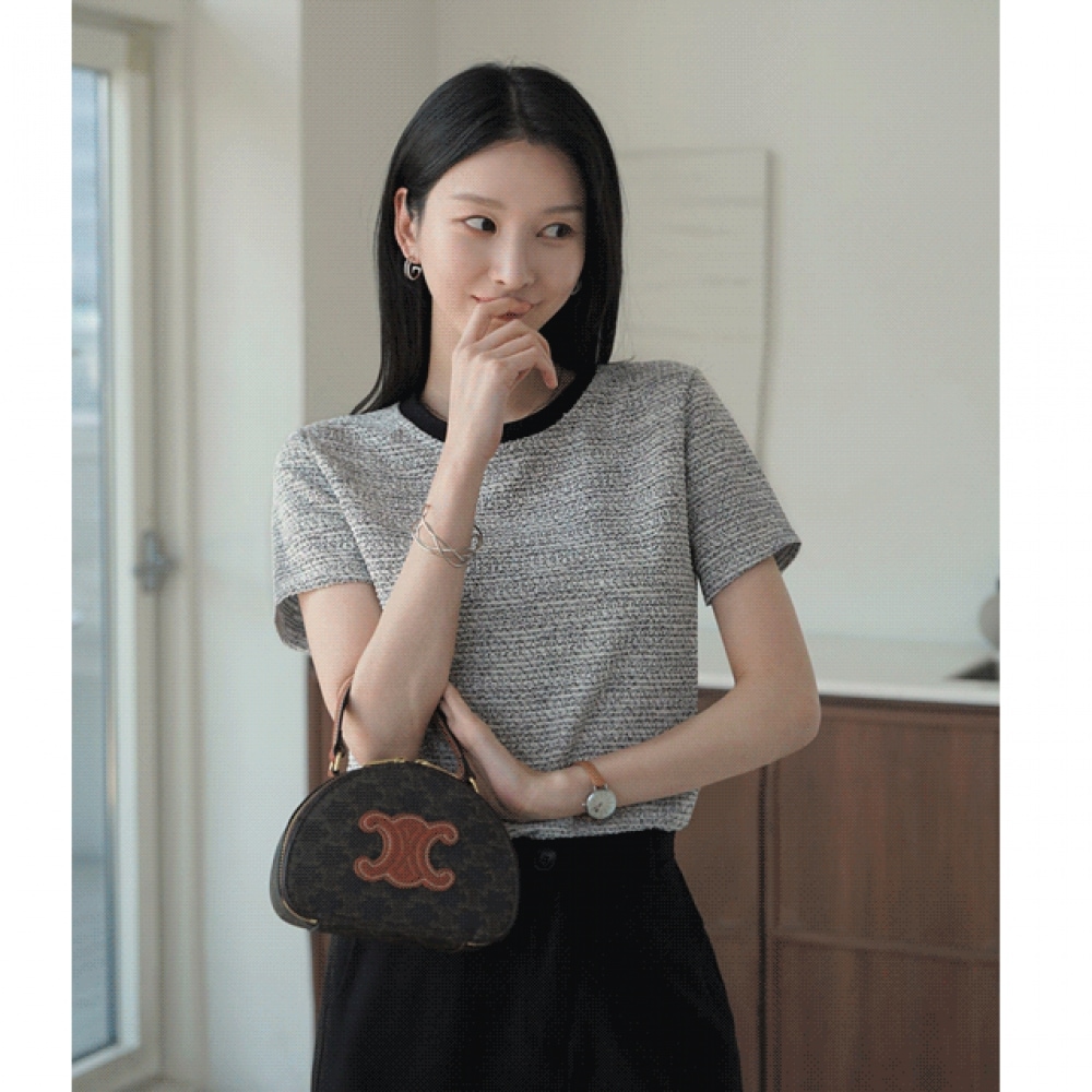 クリック＆ファニー バンピッチ配色ツイードTシャツ