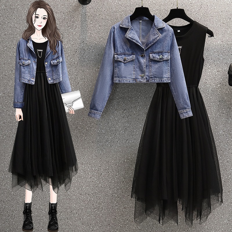 セットアップ ジャケット Gジャン チュールスカート ワンピドレス ショート ショート丈 ミモレ ミモレ丈 半端丈 長袖 ペプラム 切り替えデザイン チュール 前開き ボタン デニム 上下セット