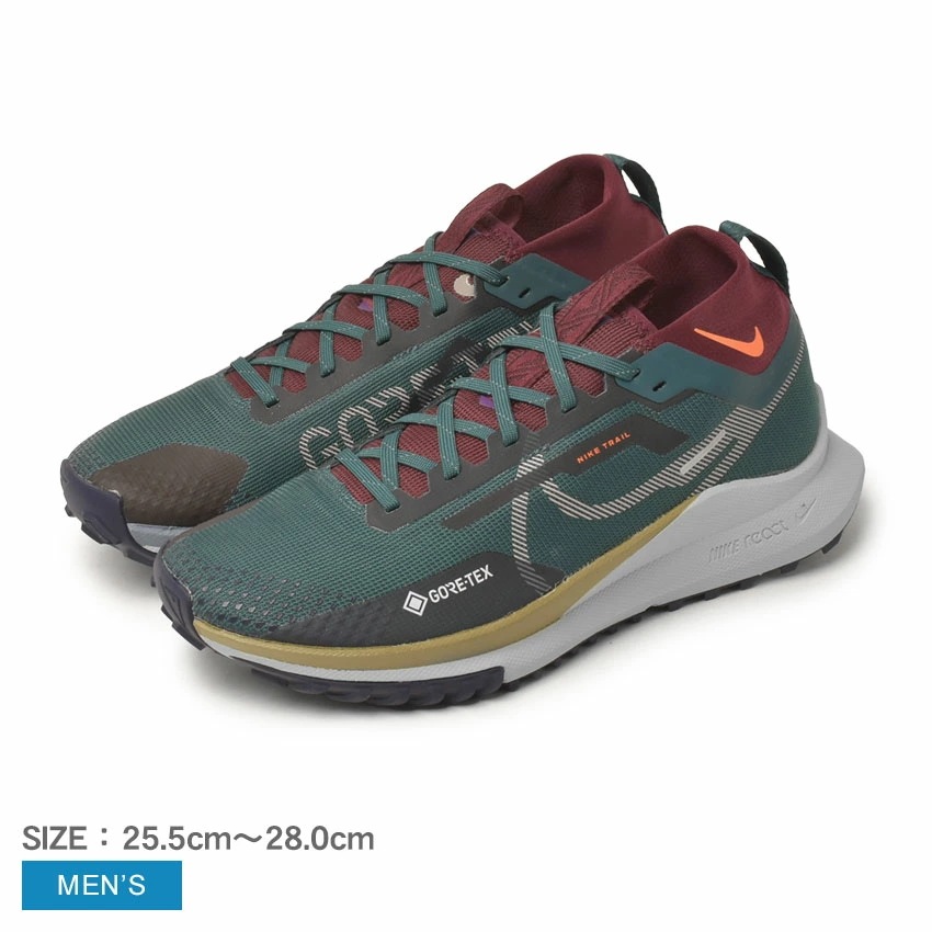 ランニングシューズ メンズ リアクト ペガサス トレイル 4 GTX グリーン 緑 レッド 赤 DJ7926 靴 トレーニング 運動 軽量 トレイル スポーツ ゴアテックス 防水 ウォータープルーフ