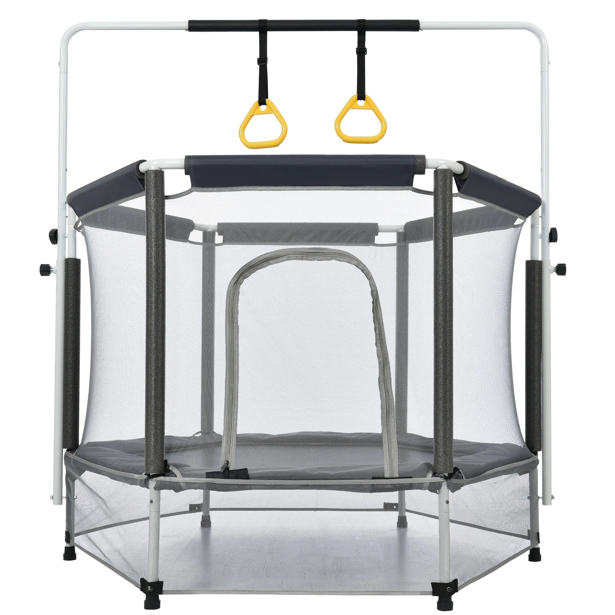 2枚で1oo円OFF！【国内即日発送】トランポリン 子供用 安全保護ネット付き 幅140（55inch) 高さ３段階調節 安全ネット付き 鉄棒 吊り輪付き 安全カバー セーフティネット付き スプリング
