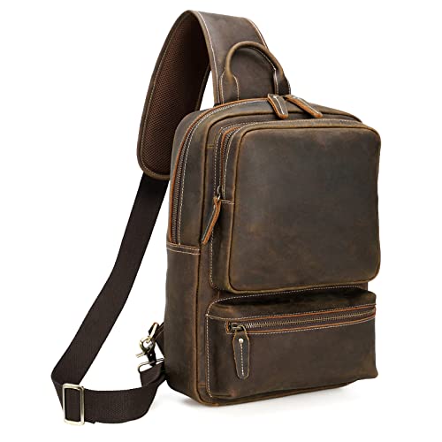 Polare Full Grain Leather Sling Backpack Crossbody Travel Hiking Daypack Shoulder Sling Bag 並行輸入品