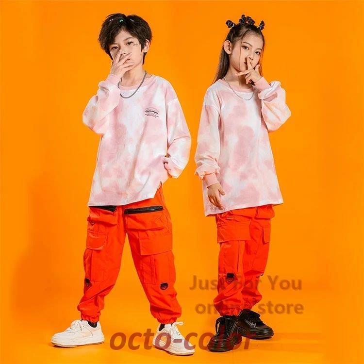 キッズダンス衣装 セットアップ タイダイ染め 長袖シャツ カーゴパンツ 韓国 子供服 ヒップホップ キッズ ガールズ 男の子 女の子 キッズ ダンス 衣装 ストリー