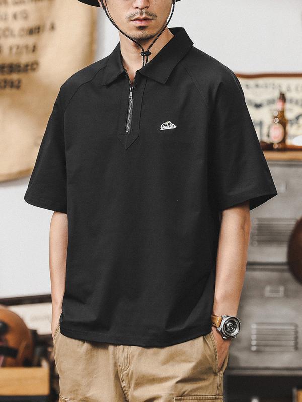 Tシャツ アウトドア 吸湿 速乾 メンズ 半袖 夏 UV カット UPF50ノーアイロン 防シワ ポロシャツ 男性 刺繍 アメカジ ブラック ダーク カーキ