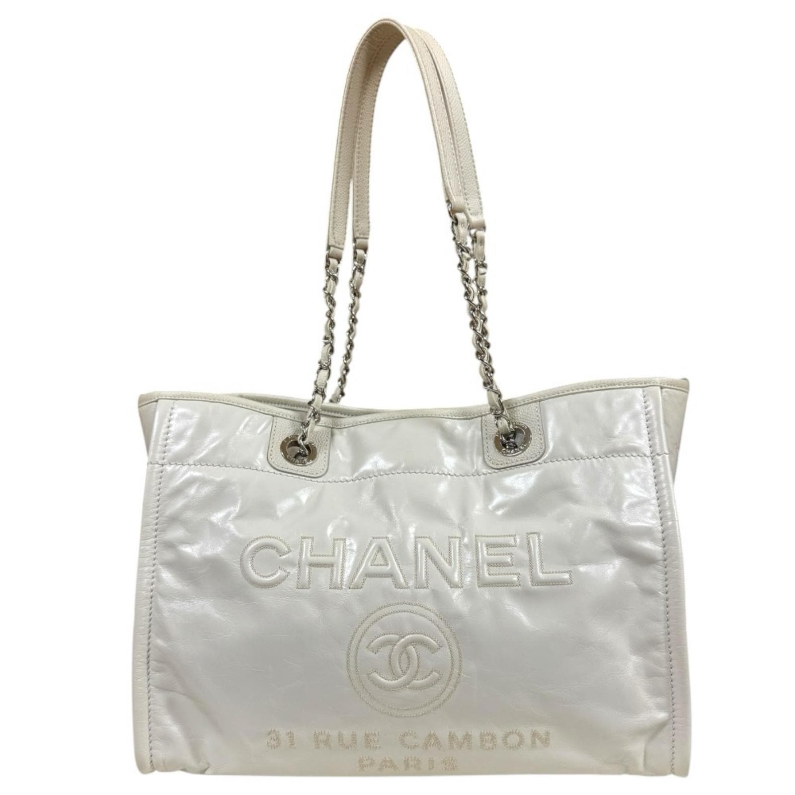 シャネル ドーヴィルMM トートバッグ レザー A67001 ホワイト CHANEL 中古