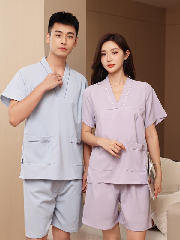 サウナ服 パジャマ ルームウェア メンズ レディース コットン 大きいサイズ マッサージ 入浴 シンプル パープル ピンク グリーン