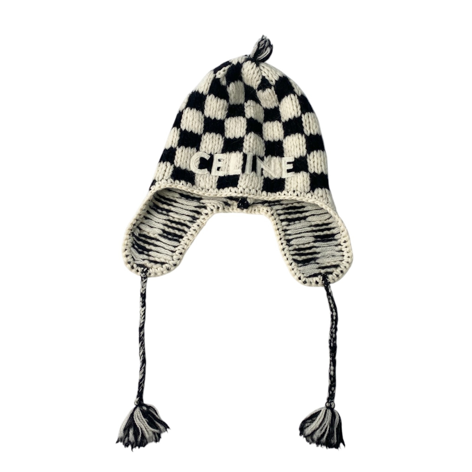 セリーヌ CELINE レディース チェック ニット ロゴ キャップ　TU
