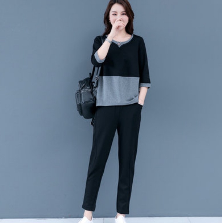 トップス ボトムス パンツ Tシャツ かわいい 大人可愛い きれいめ シンプル カジュアル 大人 セットアップ　ラウンドネック 長袖 テーパードパンツ ロング丈 無地 通勤 オフィス ママ 3XL 春