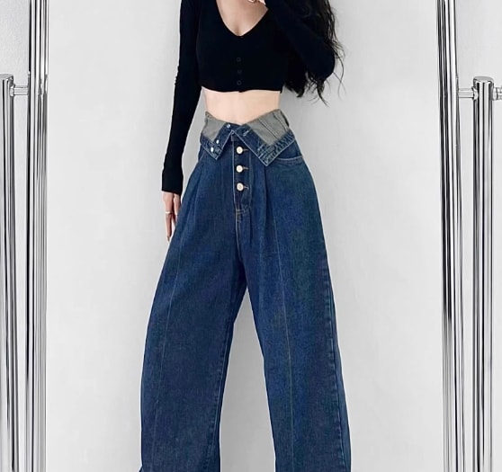 レディース パンツ Gパン ロング ストレート ハイウエスト デニム ブルーデニム 大人可愛い シンプル カジュアル おしゃれ かっこいい こなれ感 ラフ ボーイッシュ ガーリー ルーズ 個性的