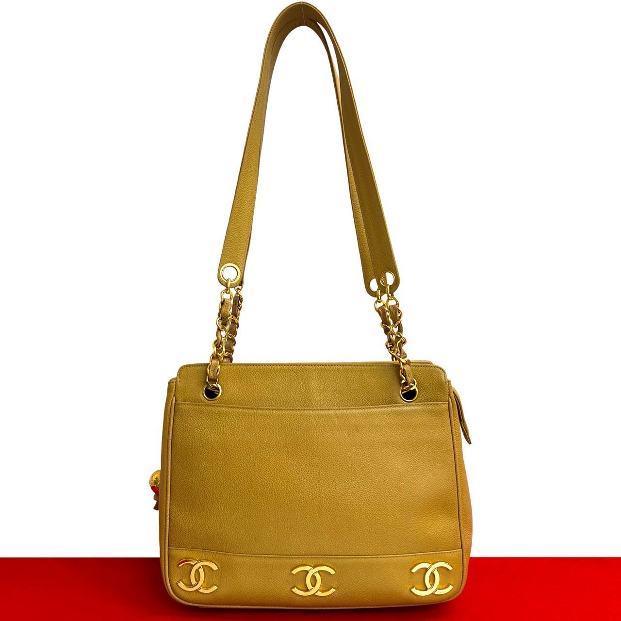 ヴィンテージ トリプルココトートバッグ マットキャビアスキン ベージュ 39484