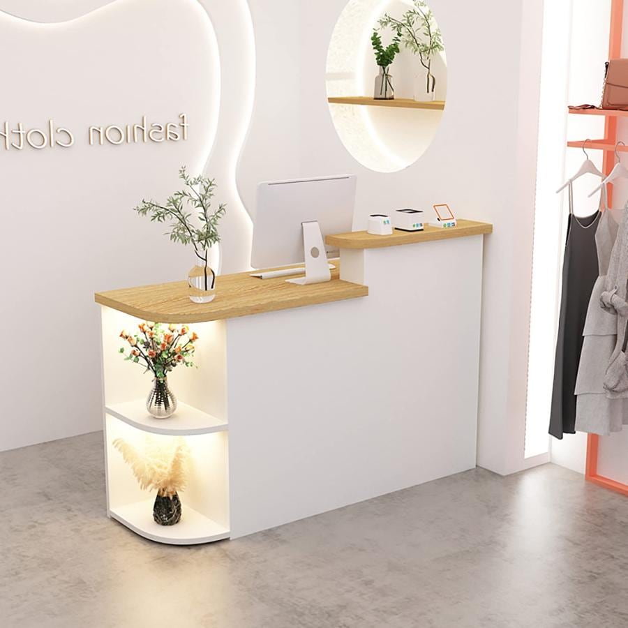 レジカウンター 受付カウンター 90x50x105CM 店舗什器 レジ台 レジカウンター テーブル 店舗カウンター 受付台 鍵付き ハイカウンター 木製スモールフロントデス