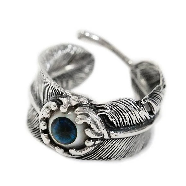 目玉 目 フェザー 羽 メンズ フリーサイズ リング 指輪