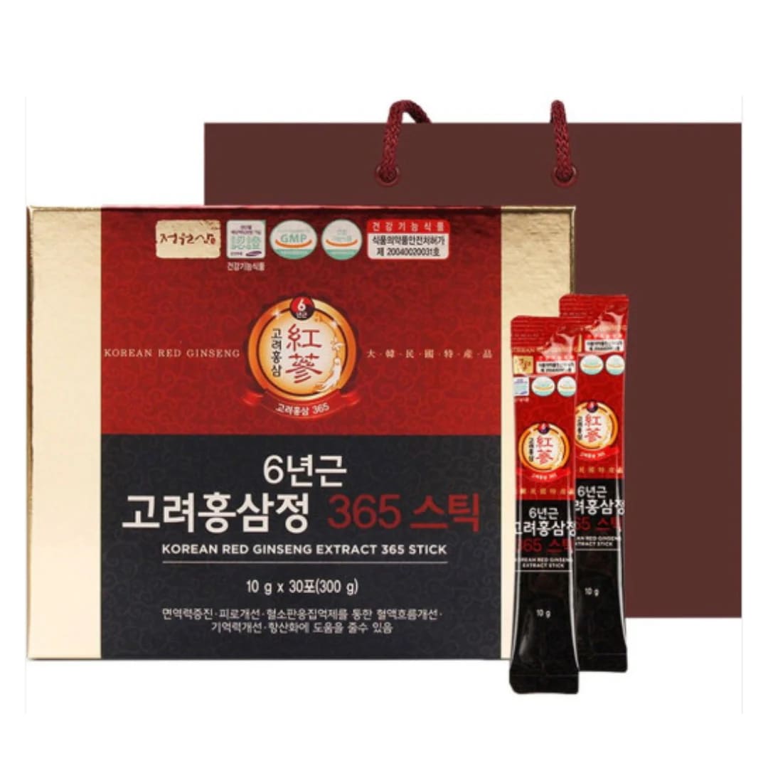 6年根 高麗紅参精 365 スティック 庭参 10g x 30個(韓国人参/人参/ 健康食品/ ギフトセット)