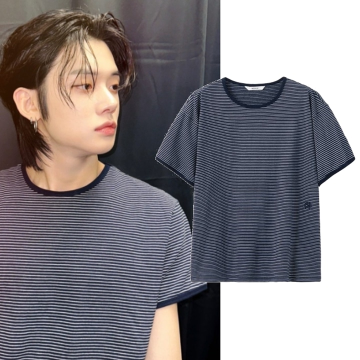 [TXTヨンジュン着用MOONSUN UNISEX Marine Stripe Ringer T [Navy]