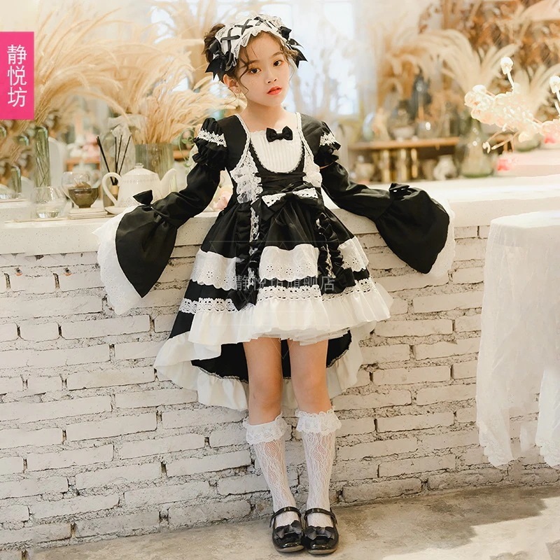 子供用ロリータメイド洋風フルセットロリータ長袖ゴシックドレスコスプレ女の子ドレススカート