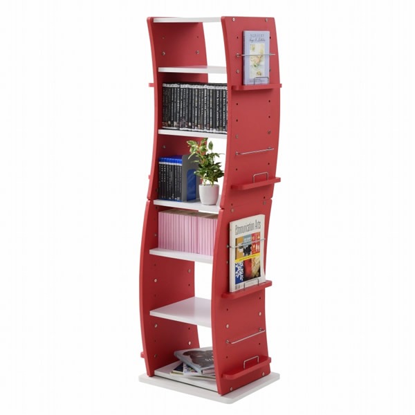 360度回転 コミックラック 本棚 FWD-0209-WHRD ホワイトレッド