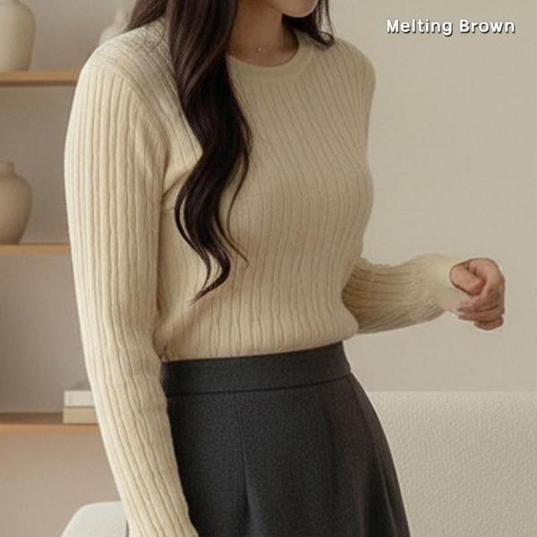 女性長袖ニット ケーブルニットティー IT01