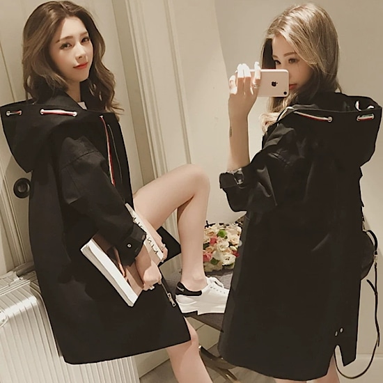 【取寄：納期2週間】ジャケット ウインドブレーカー ミドル丈 アウター 羽織り レディース 無地 体型カバー