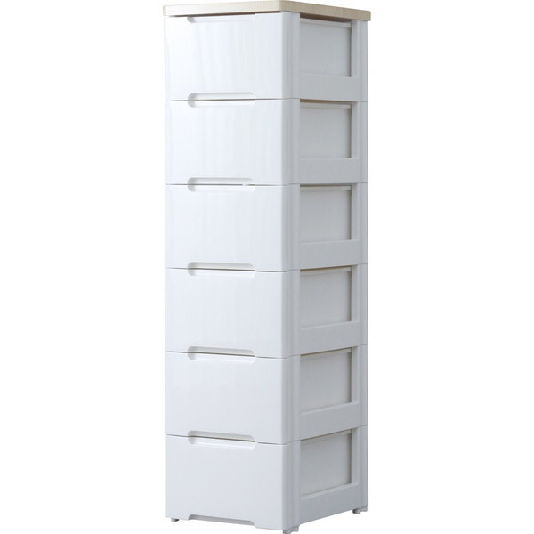 HG-326 ホワイト/ペアー [ウッドトップチェスト 6段 幅32.4cm 完成品] メーカー直送