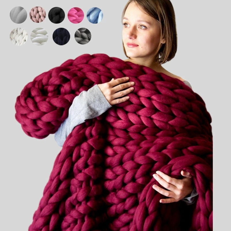 スーパーチャンキーニット 超極太ニット SUPER CHUNKY ブランケット アクリル100％ ニット ひざ掛け 約100cmx100cm 肩掛け 寝具 毛布 グレー ローゲージニット おしゃれ