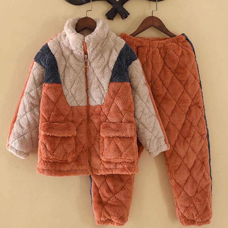 暖かい パジャマ キッズ 150 子供 長袖 パジャマ 着ぐるみ可愛い 秋 冬 もこもこ 暖かい 上下セット ナイトウェア 厚手 ルームウェア 長袖 大きいサイズ子供用パジャマ冬の子供三層の厚いサンゴ