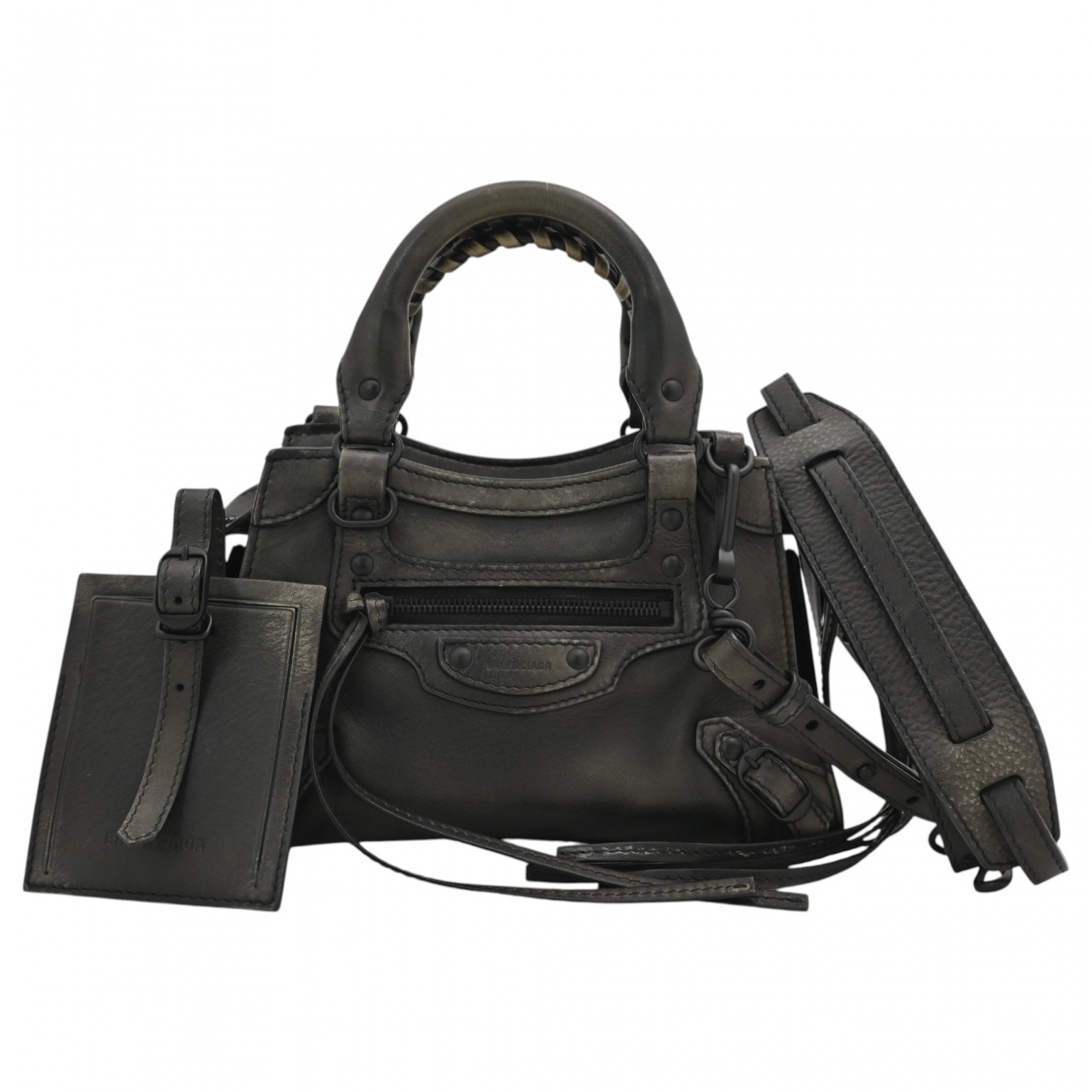 【中古】バレンシアガ ネオクラシック ミニ シティ レザー 2WAY ハンドバッグ カーキ Bランク ba55142cc